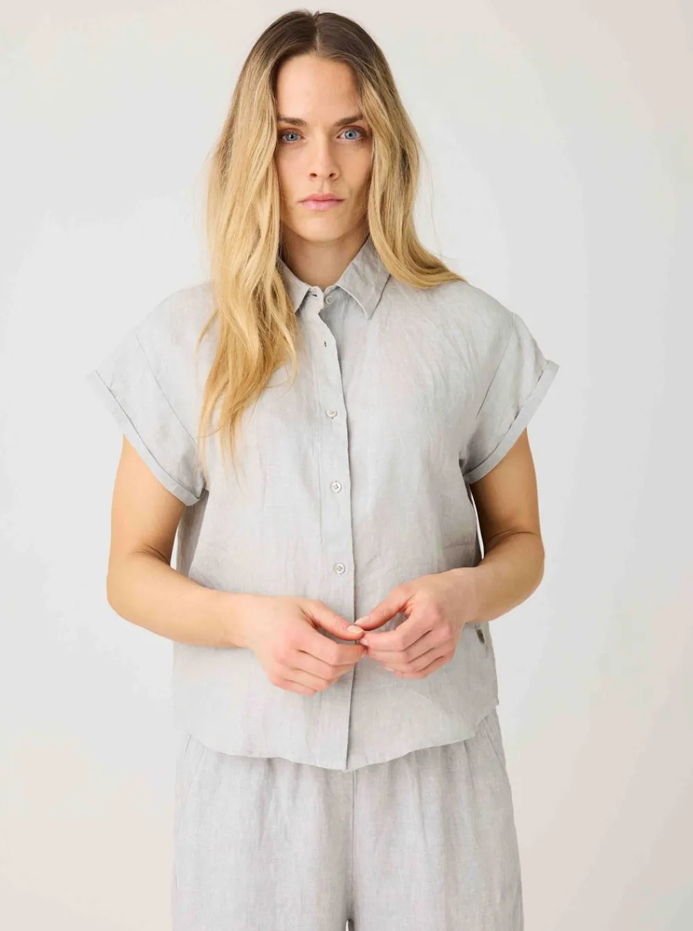 Clearance Knowledge Cotton ASTER fold up short sleeve linen shirt Dam