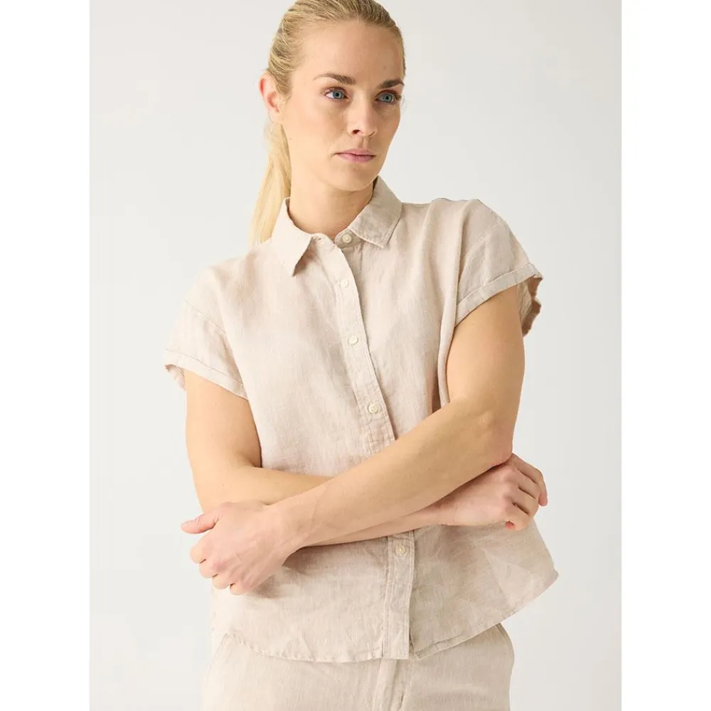 Allt Under Linnekläder|Linneskjortor & Linneblusar | Knowledge Cotton Aster Fod Up Short Seeve inen Shirt Dam