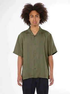 Online Knowledge Cotton Box fit short sleeved linen shirt GOTS/Vegan herr