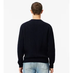 Allt Under Överdelar | Lacoste Cable Knit Carded Wool Crew Neck Sweater Herr