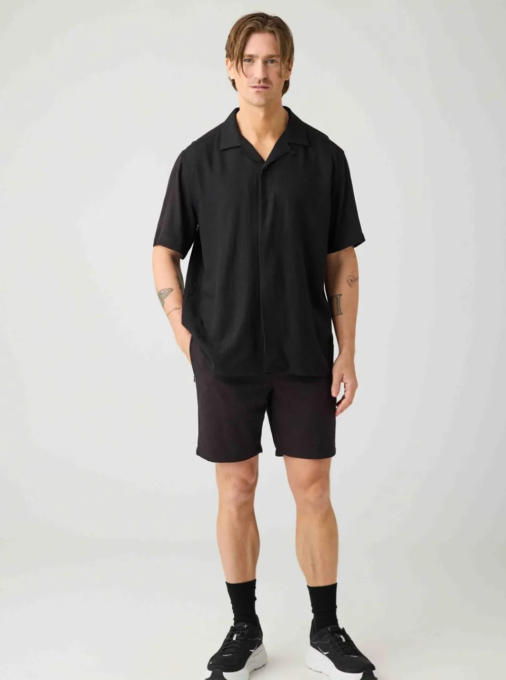 New Knowledge Cotton Fig loose linen-mix shorts herr