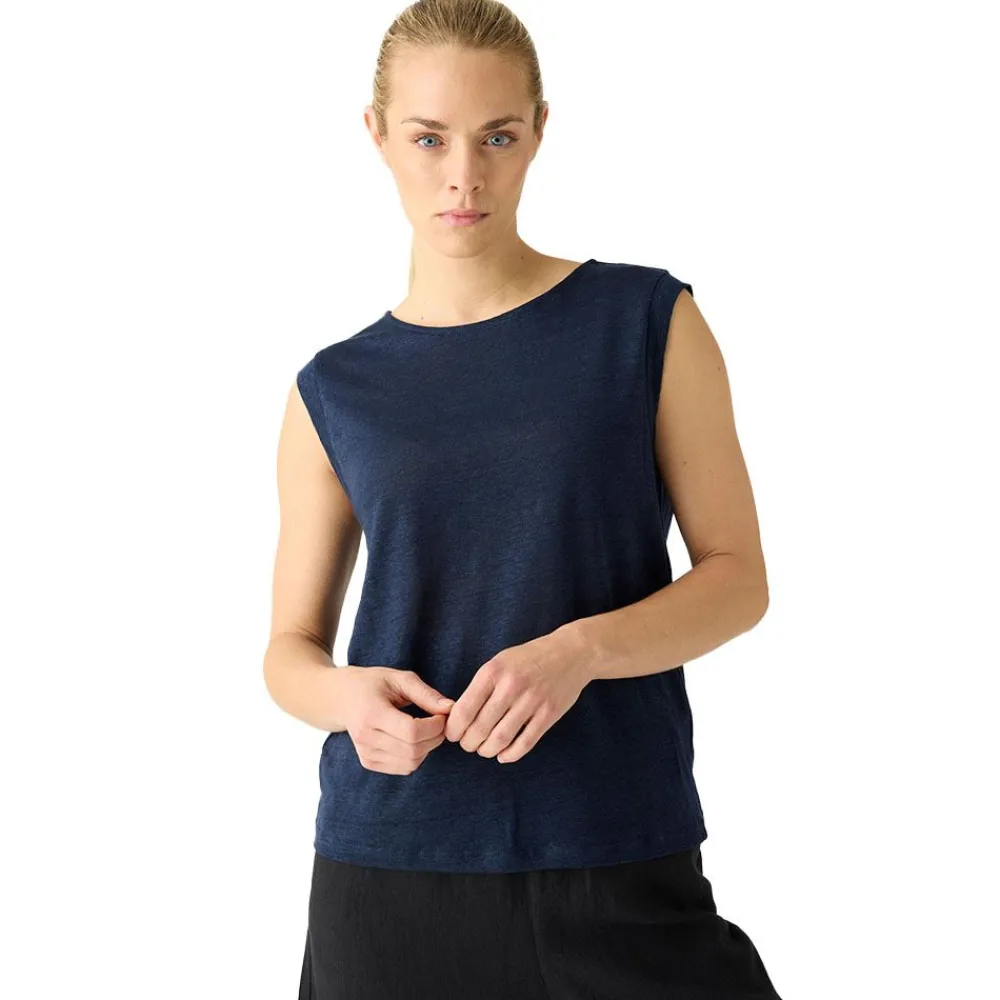Outlet Knowledge Cotton Loose fold up linen t-shirt GOTS/Vegan Dam