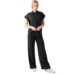 Outlet Knowledge Cotton Posey Wide Mid-Rise Linen Pants Dam