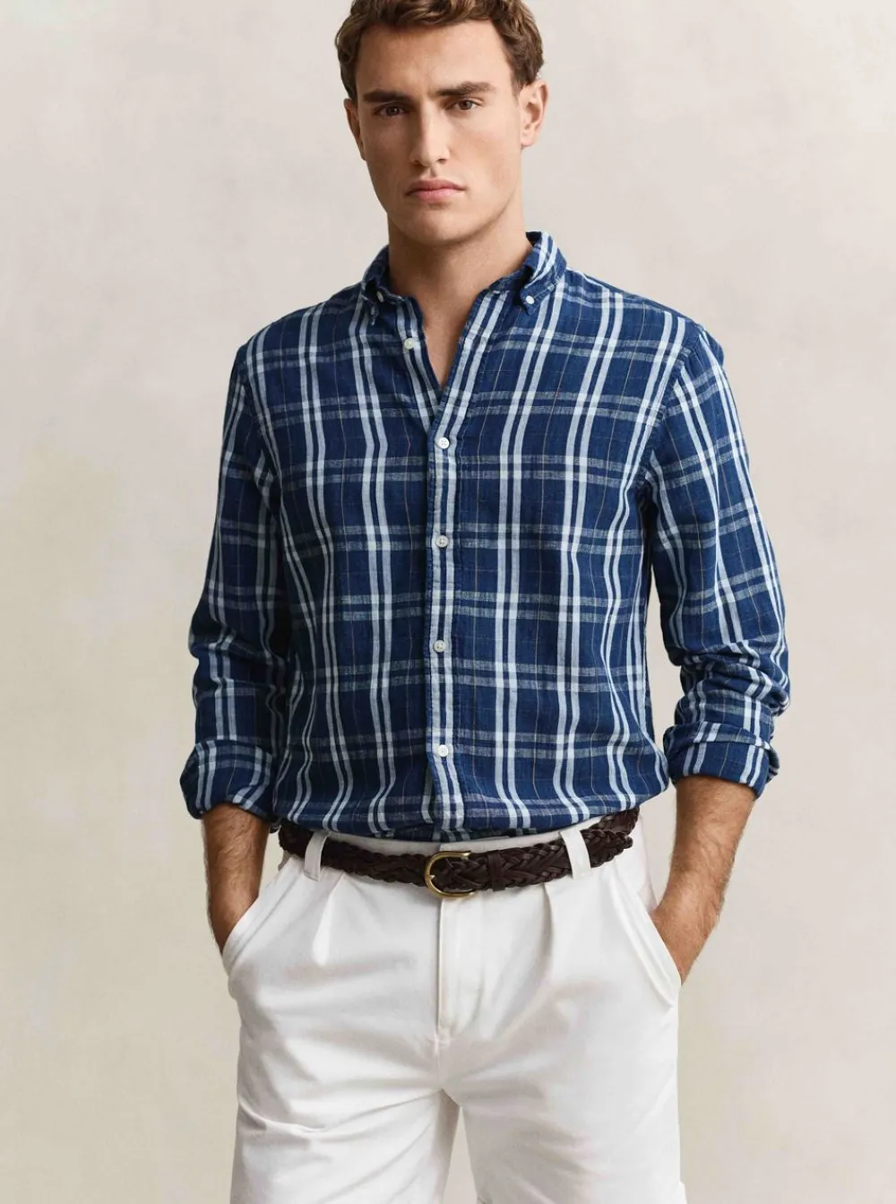 Skjortor|Allt Under Överdelar | GANT REGUAR COTTON INEN INDIGO CECKHK SHIRT HERR