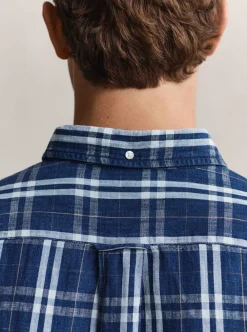 Skjortor|Allt Under Överdelar | GANT REGUAR COTTON INEN INDIGO CECKHK SHIRT HERR