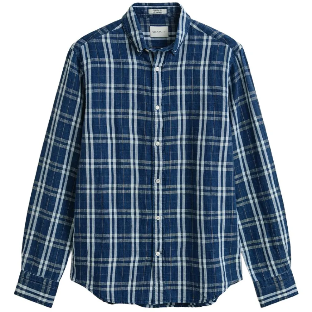Skjortor|Allt Under Överdelar | GANT REGUAR COTTON INEN INDIGO CECKHK SHIRT HERR