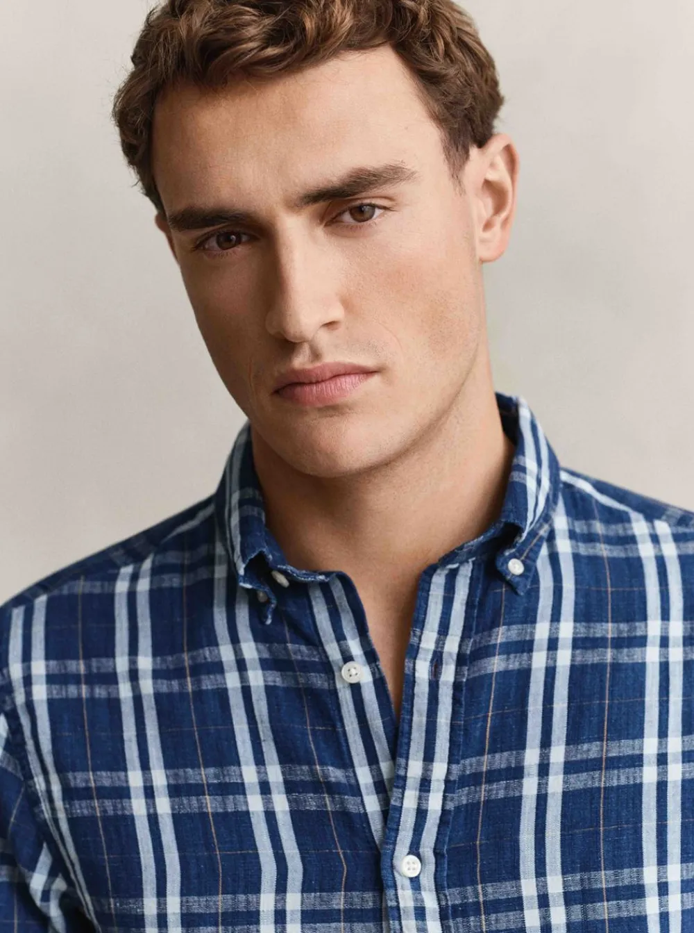Skjortor|Allt Under Överdelar | GANT REGUAR COTTON INEN INDIGO CECKHK SHIRT HERR