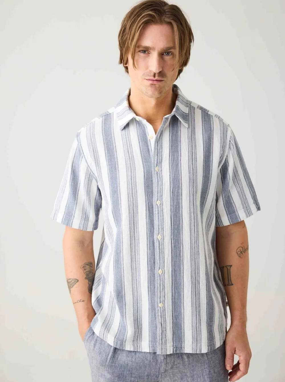 Best Knowledge Cotton Relaxed Stripe short sleeve shirt