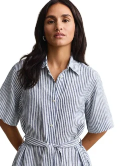 Allt Under Linnekläder|Linneklänningar & Linnekjolar | GANT STRIPED LINEN SHORT SLEEVE SHIRT DRESS
