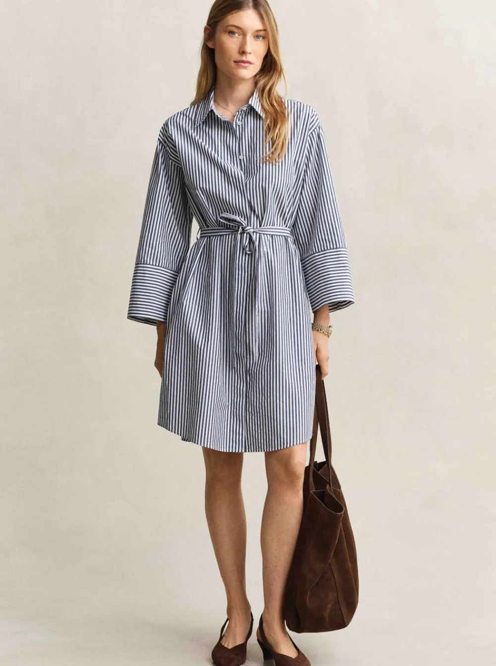 Allt Under Överdelar | GANT STRIPE POPLIN BELTED SHIRT DRESS DAM