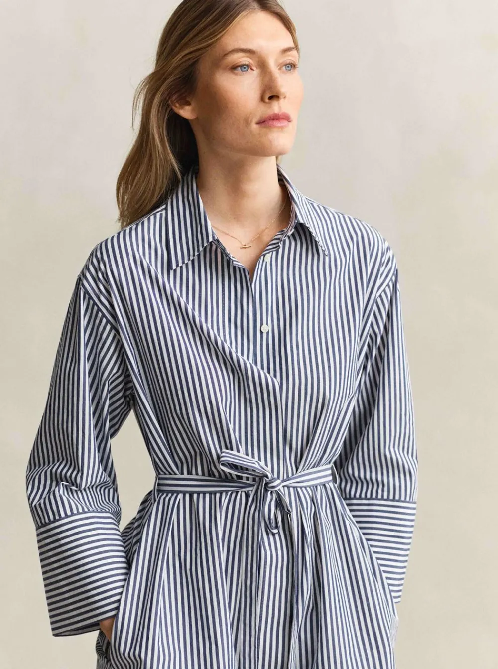 Allt Under Överdelar | GANT STRIPE POPLIN BELTED SHIRT DRESS DAM