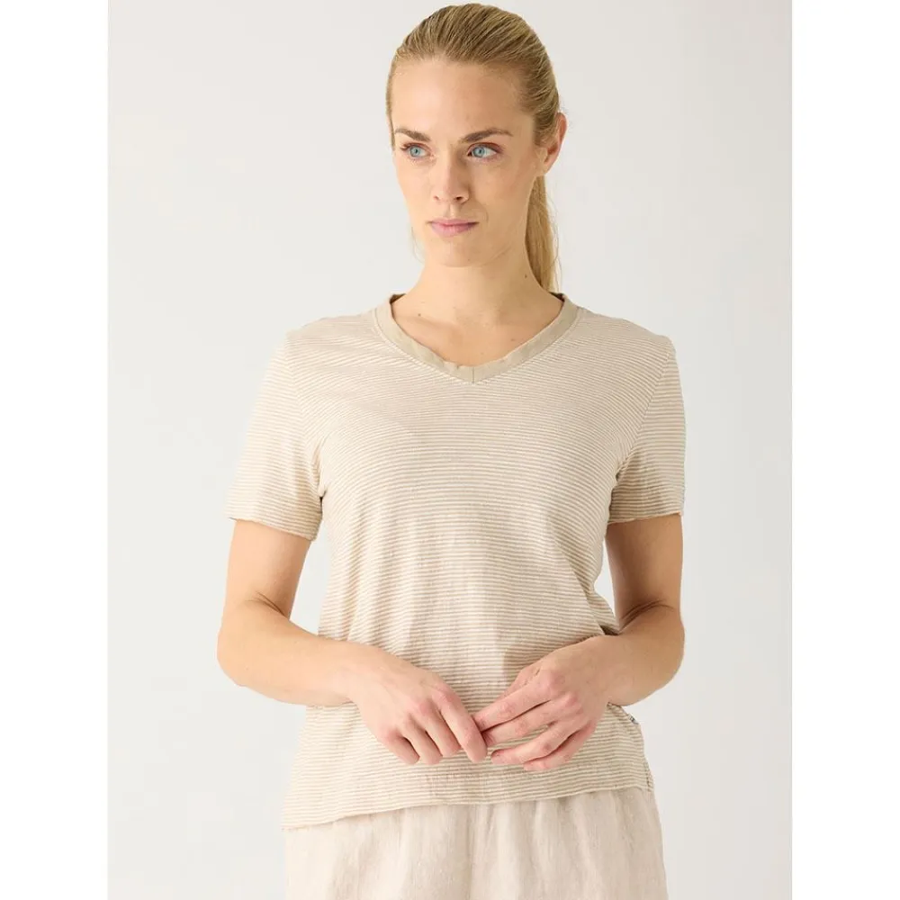 Best Knowledge Cotton V-neck Slub T-shirt Dam